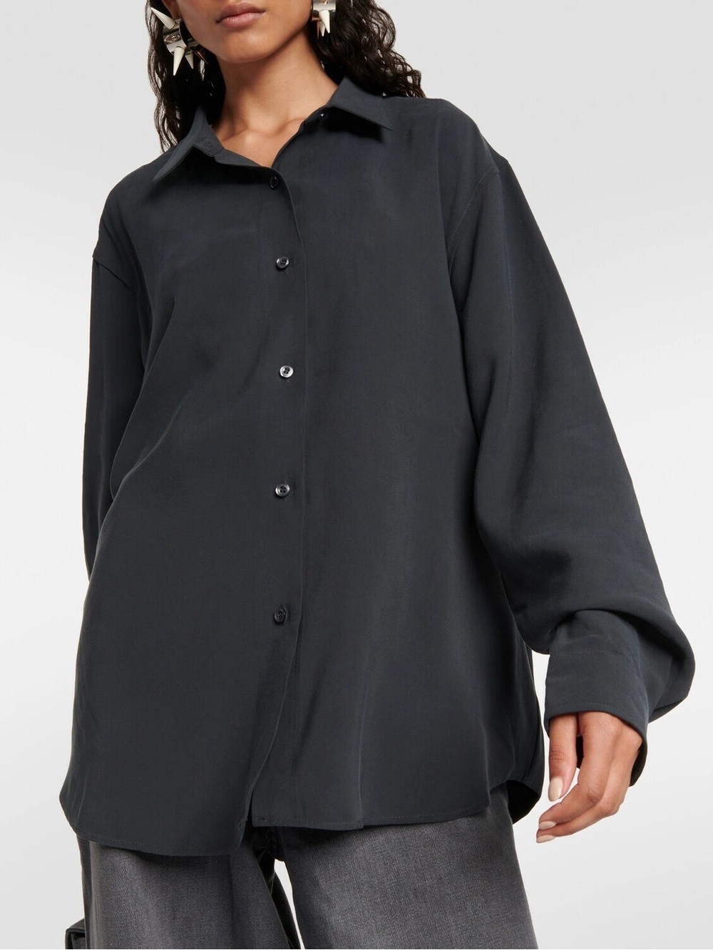 The Frankie Shop Lotta Fluid Shirt Charcoal NWT Large Oversized Button Up